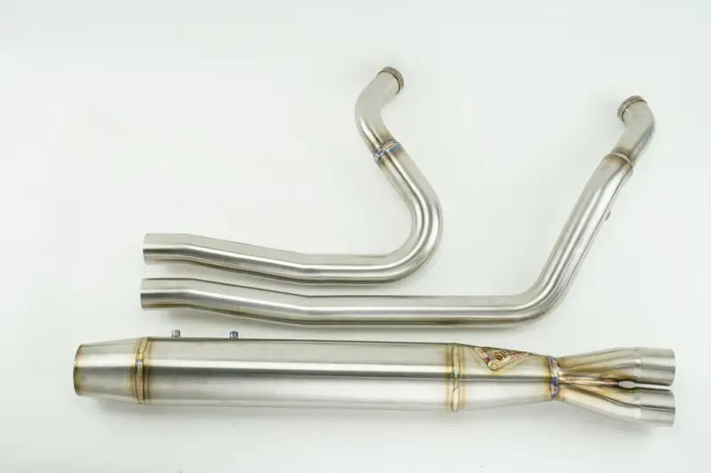 Stainless steel motorcycle exhaust system with merge collector and full length pipes