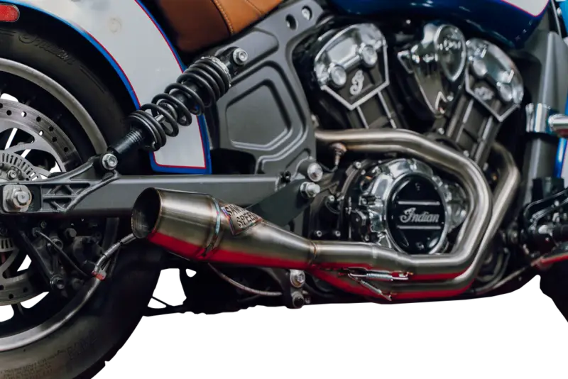 Indian Scout shorty cannon motorcycle engine and exhaust system for Sawicki Indian Scout