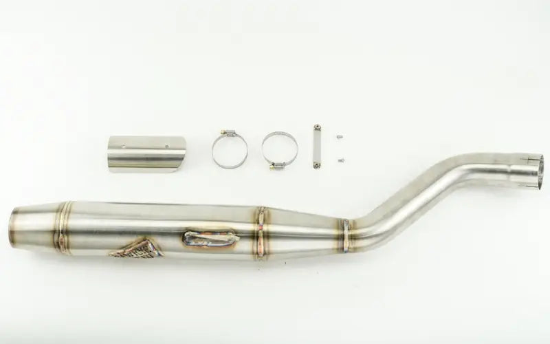 Motorcycle exhaust system for Pan America Slip Cannon in brushed stainless steel