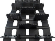 Black rubber pitch Challngr snowmobile track with aggressive notched lug tips