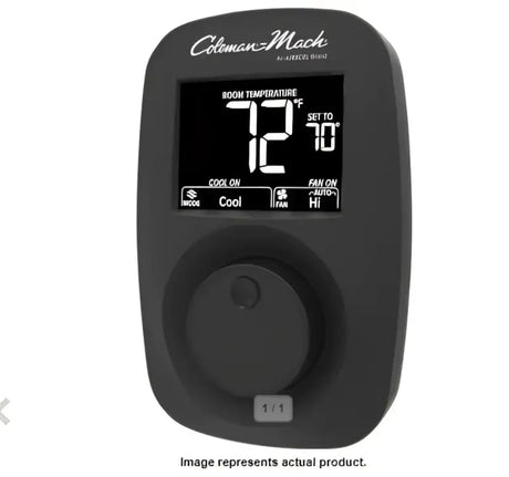 9420-381 Coleman Mach RV Wall Thermostat in Black, high-quality design for precise climate control in RVs, featuring a digital readout and fan speed control, 12V DC, and easy installation, Inside RV, RV Parts Shop, Exterior Parts & Accessories, AVADA - Best Sellers