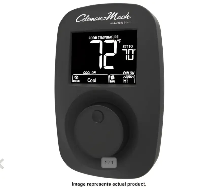 9420-381 Coleman Mach RV Wall Thermostat in Black, high-quality design for precise climate control in RVs, featuring a digital readout and fan speed control, 12V DC, and easy installation, Inside RV, RV Parts Shop, Exterior Parts & Accessories, AVADA - Best Sellers