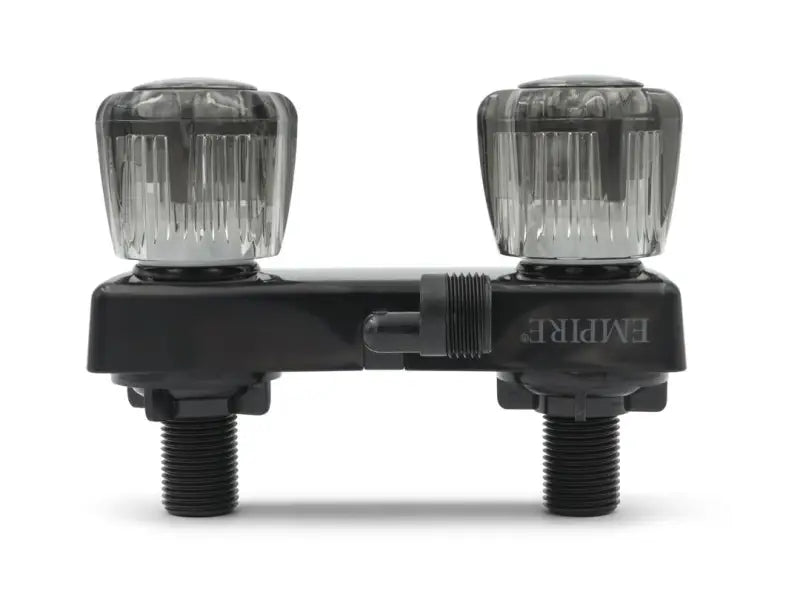 94204 B&B Molders Repl Shower Faucet - sleek black design with two clear, ribbed knobs for modern bathroom upgrade