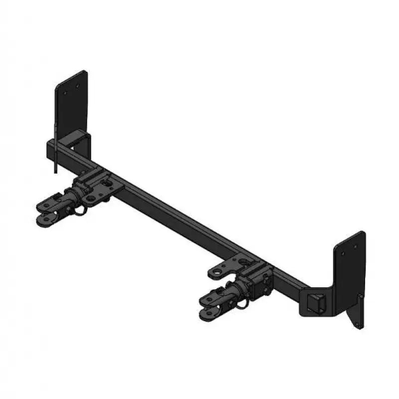 Black metal tow bar with two attachment points for Demco Baseplate safe towing