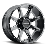 Black and silver eight-spoke wheel, Raceline Stryker Satin Black Milled 20X9 6X1