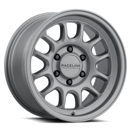 Silver alloy car wheel from Raceline Rogue Titanium 958T-29050-00 Rogue Titanium series