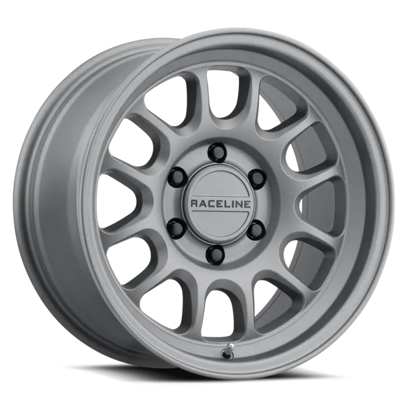 Silver alloy car wheel from Raceline Rogue Titanium 958T-29050-00 Rogue Titanium series