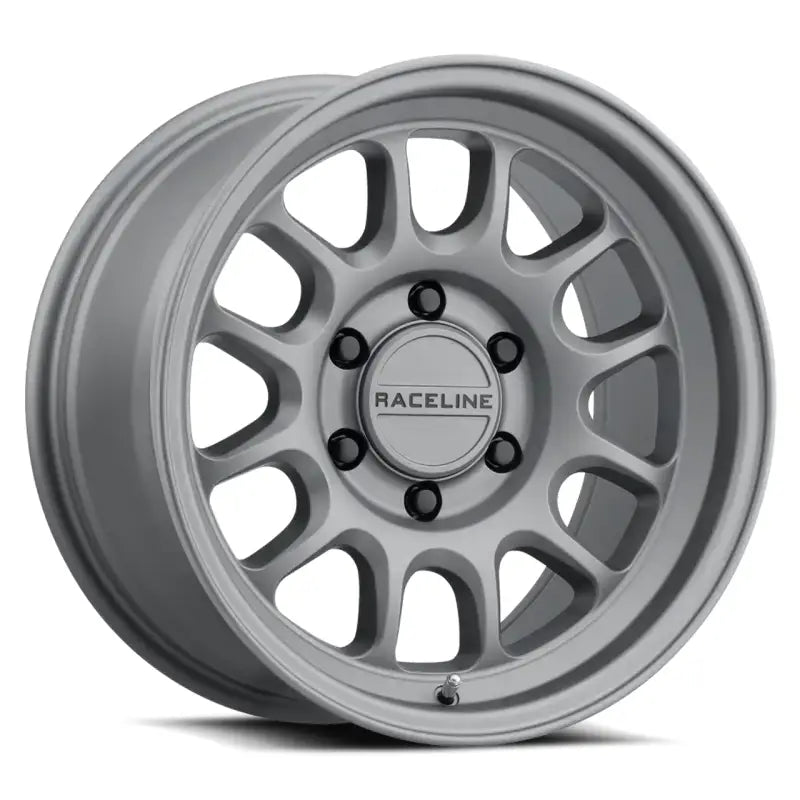 Silver alloy car wheel from Raceline Rogue Titanium 958T-29050-00 Rogue Titanium series