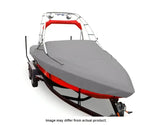 Covered boat on trailer with Carver Boat Cover Vst-19 I/O Twr for protection
