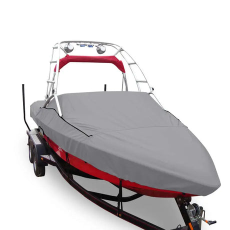 Covered boat on trailer showcasing Carver Boat Cover in the Carver Boat lineup