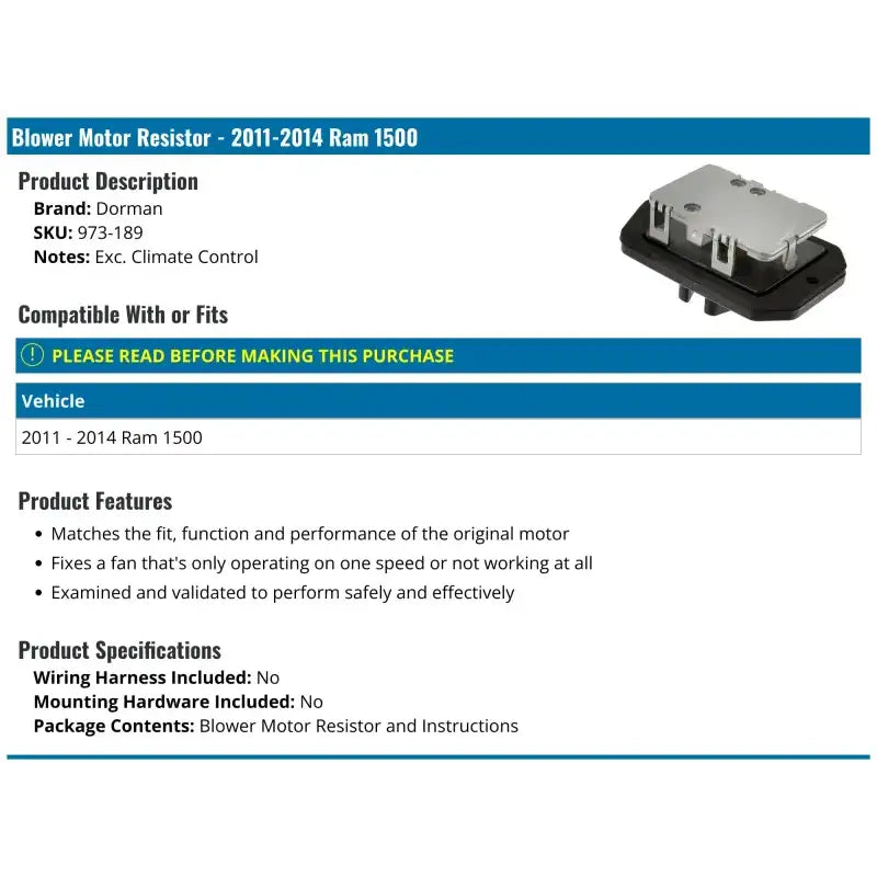 Blower motor resistor from Dorman BMR with precision engineering for perfect fit