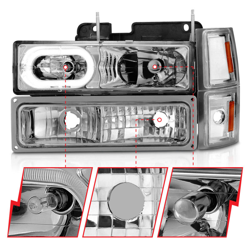 ANZO 111508 ANZO 88-98 Chevrolet C1500 Crystal Headlights Chrome Housing w/ Signal and Side Marker Lights