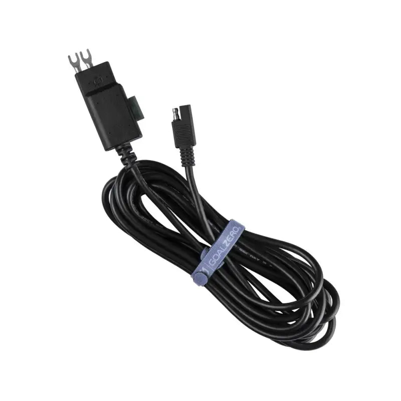 Black power cable with two different connectors for Boulder charge and Goal Zero Spade