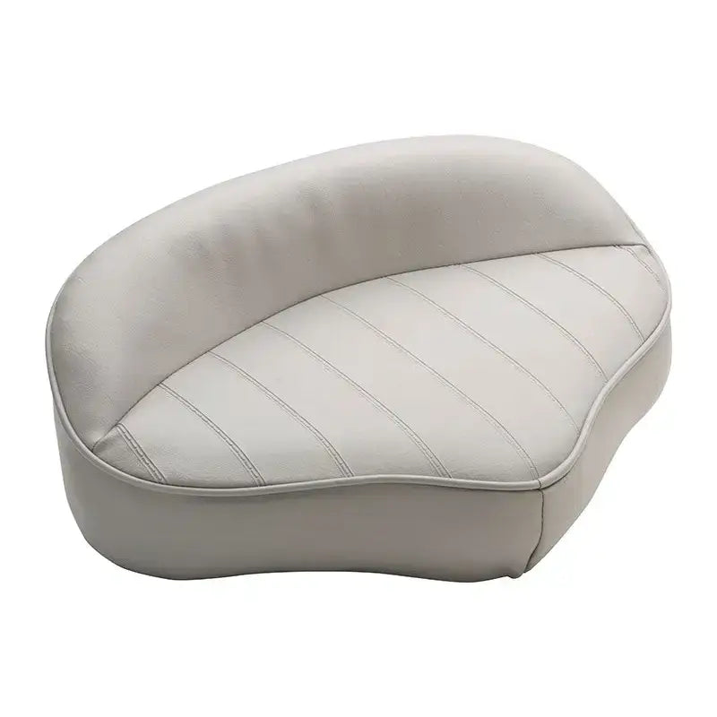 Attwood Marine Casting Seat White 98505WH high-back cushion with ribbed, durable vinyl cover designed for boating comfort and security.