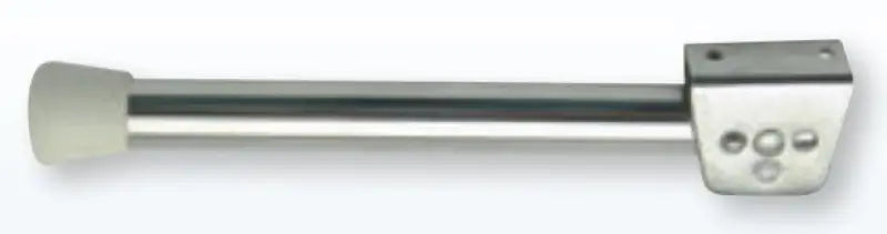 Silver metal shower curtain rod with Garelick Swing Leg for easy setup