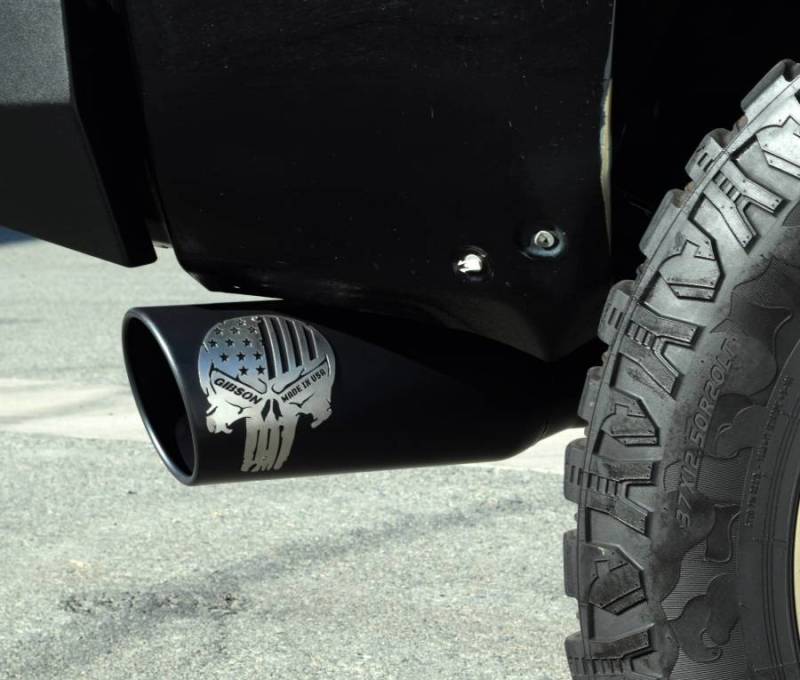 Gibson 76-0029 Gibson 14-15 GMC Sierra 1500 SLT 5.3L 4in Patriot Skull Series Cat-Back Single Exhaust - Stainless