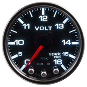 AutoMeter P34452 Autometer Spek-Pro Gauge Voltmeter 2 1/16in 16V Stepper Motor W/Peak & Warn Blk/Smoke/Blk - P34452