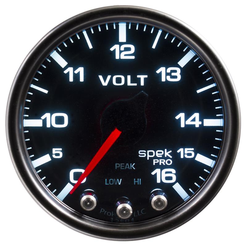 AutoMeter P34452 Autometer Spek-Pro Gauge Voltmeter 2 1/16in 16V Stepper Motor W/Peak & Warn Blk/Smoke/Blk - P34452