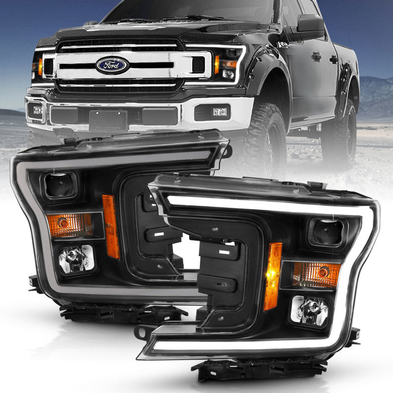 ANZO 111467 ANZO 2018-2019 Ford F-150 Projector Plank Style H.L. Black Amber (Without Switchback)