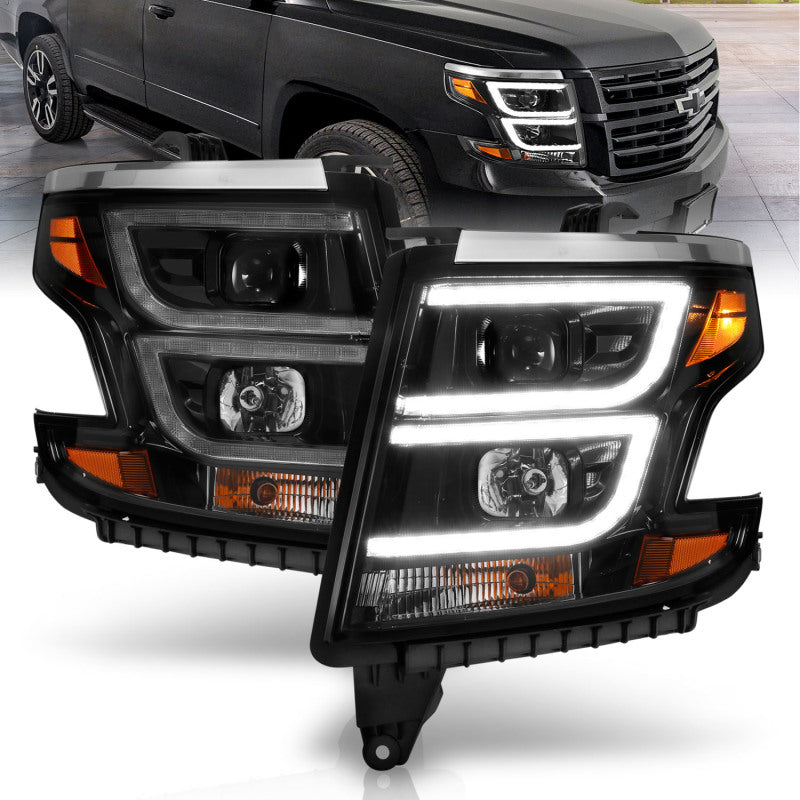 ANZO 111492 ANZO 2015-2020 Chevy Tahoe Projector Headlights Plank Style Black w/DRL