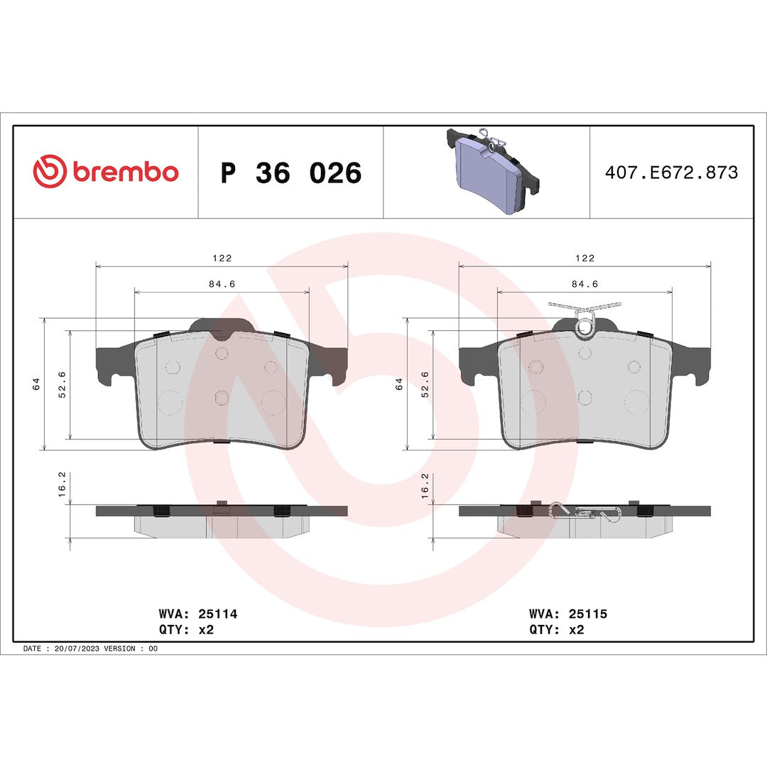 Brembo Premium Low-Met OE Equivalent Pad Brake Pad P36026 - Disc Set