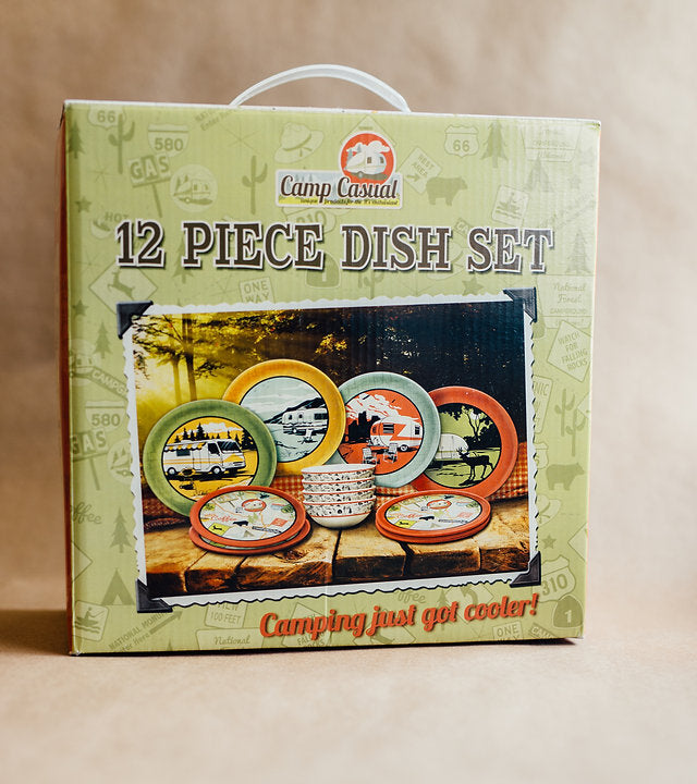 Camp Casual Dinnerware: Melamine Plates & Bowls Set - 12-Piece Dish Set for Indoor & Outdoor Dining - BPA Free, Top Shelf Dishwasher Suitable Dinnerware Set - Sturdy Melamine Dinnerware Sets - Camping Dishes by Camp Casual