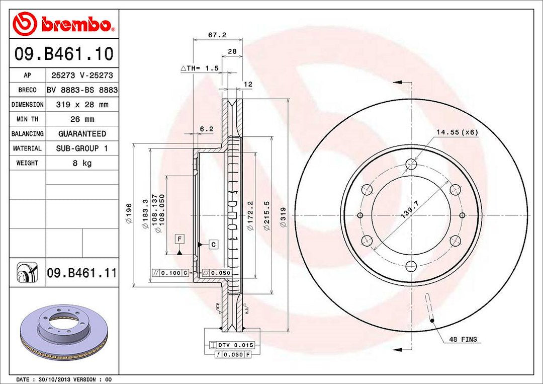 Brembo Components Not Hazardous To Health Brake Rotor 09B46111C02 - Disc