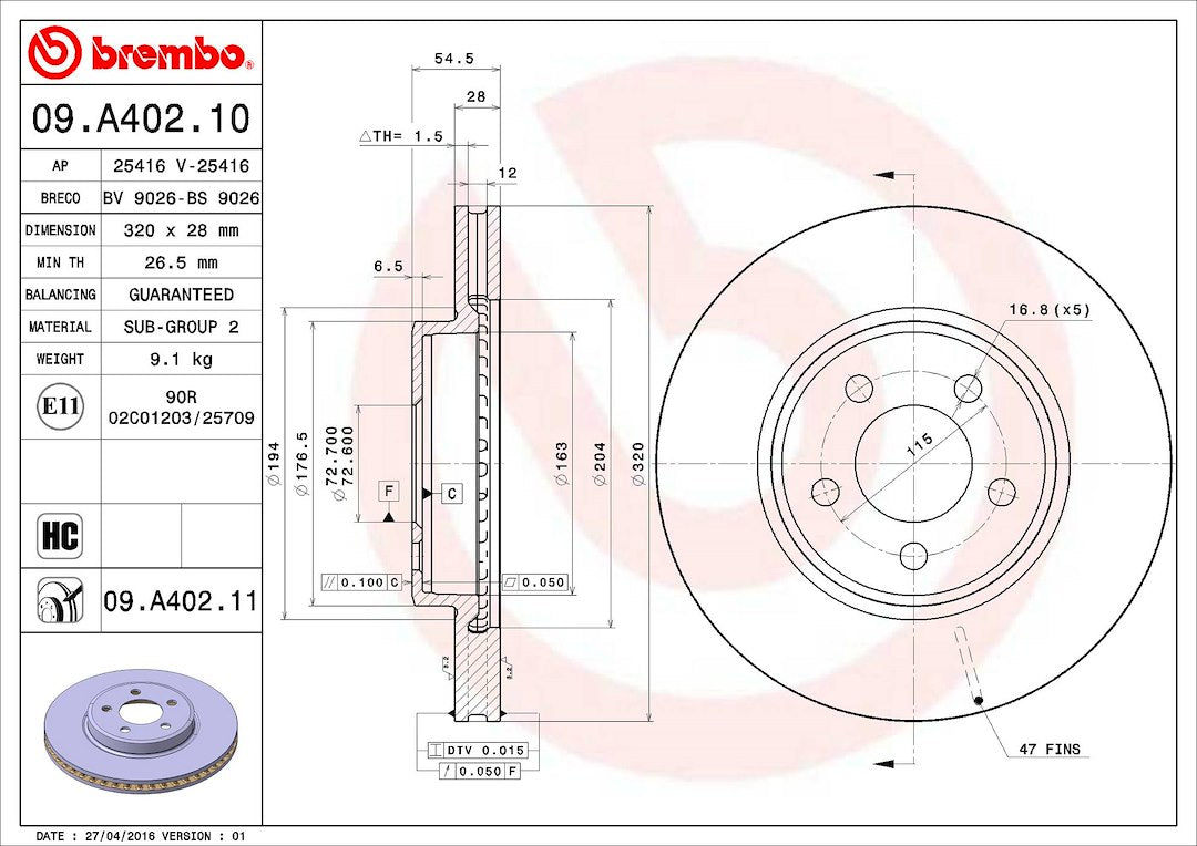 Brembo Components Not Hazardous To Health Brake Rotor 09A40211C02 - Disc