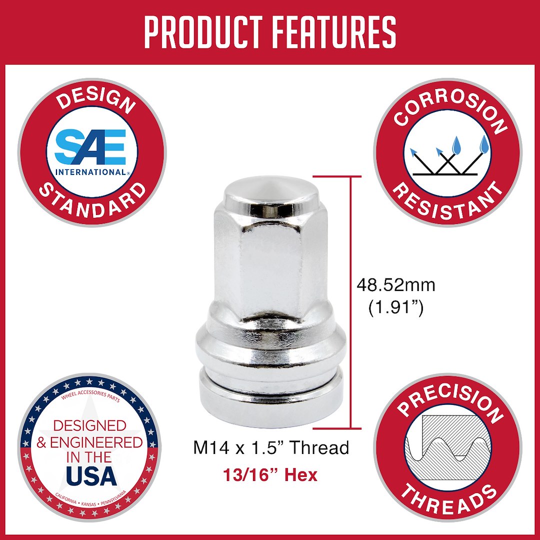 Revolution One Piece Solid Design Lug Nut 86K848 - Ford 13 16 M14 32