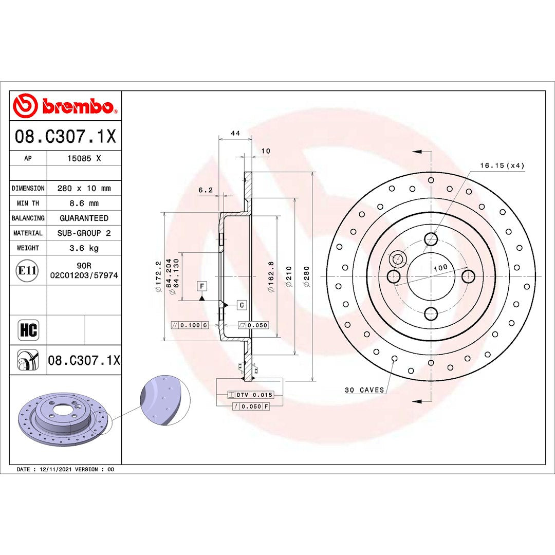 Brembo 08.C307.1X Brake Rotor