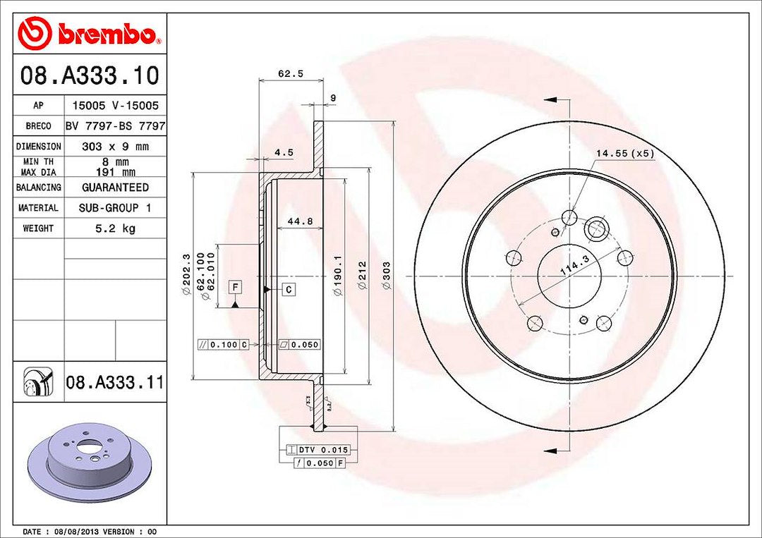 Brembo Components Not Hazardous To Health Brake Rotor 08A33311C02 - Disc
