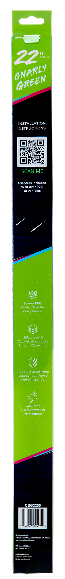 Scrubblade Ensure Quiet Operation Windshield Wiper Blade CBG2200 - Green 22 Silicone Shadeblade Per BA