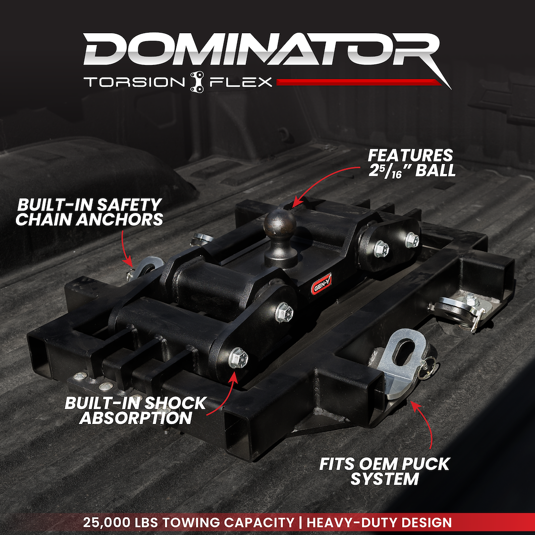 GEN-Y Hitch Features Class V Rating Gooseneck Trailer Hitch GH-14017 - Dominator 25K GM Oem Puck 6.5
