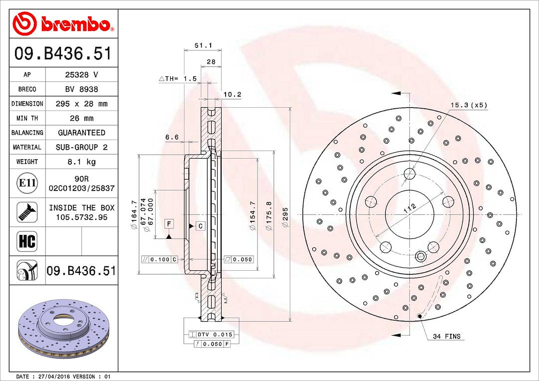Brembo Components Not Hazardous To Health Brake Rotor 09B43651C02 - Disc