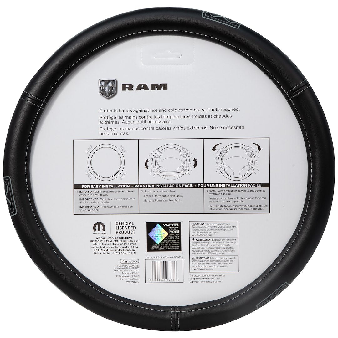 Plasticolor Comfortable Leather-Like Feel Steering Wheel Cover 006789R01 - Ram Truck Sized Swc