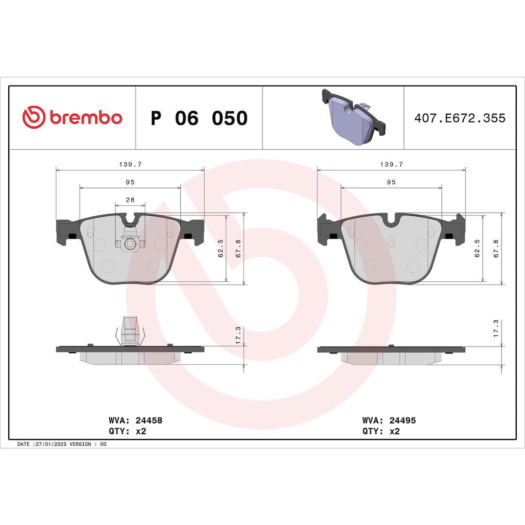 Brembo Premium Low-Met OE Equivalent Pad Brake Pad P06050 - Disc Set