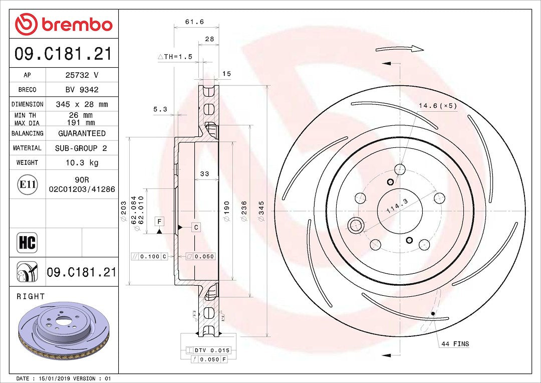 Brembo Rust-Resistant Coating Brake Rotor 09C18121C02 - Disc