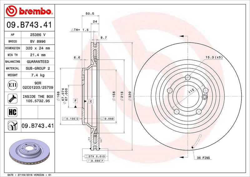 Brembo Components Not Hazardous To Health Brake Rotor 09B74341C02 - Disc