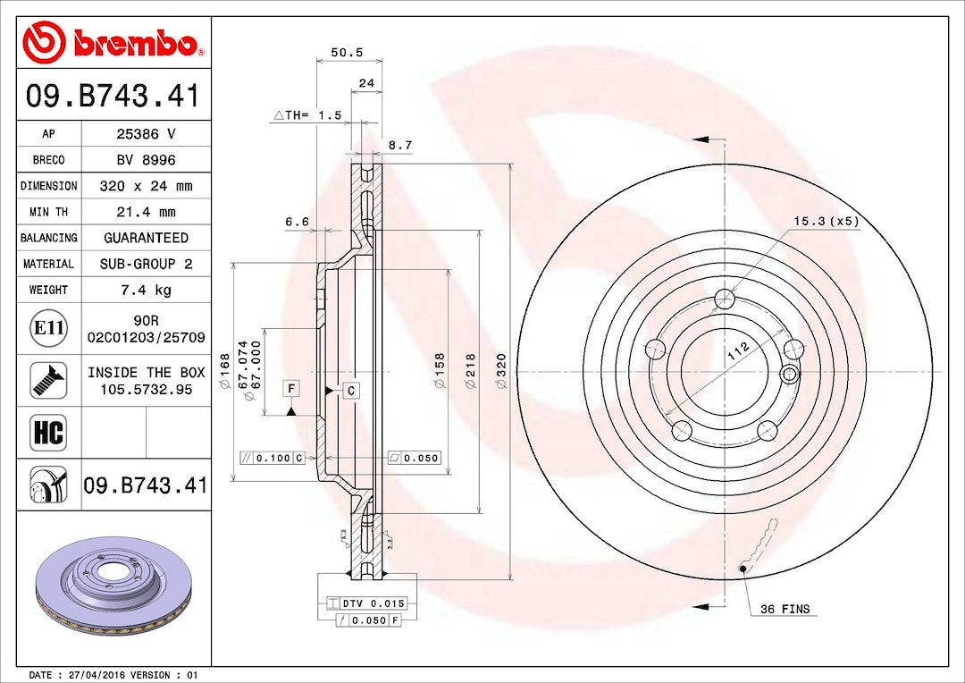 Brembo Components Not Hazardous To Health Brake Rotor 09B74341C02 - Disc