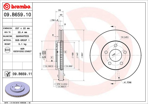 Brembo Components Not Hazardous To Health Brake Rotor 09B65911C02 - Disc
