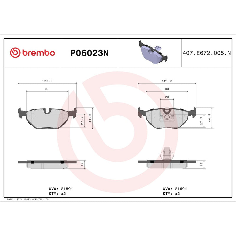 Brembo Premium Low-Met OE Equivalent Pad Brake Pad P06023N - Disc Set