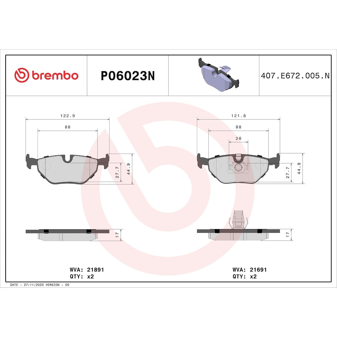 Brembo Premium Low-Met OE Equivalent Pad Brake Pad P06023N - Disc Set
