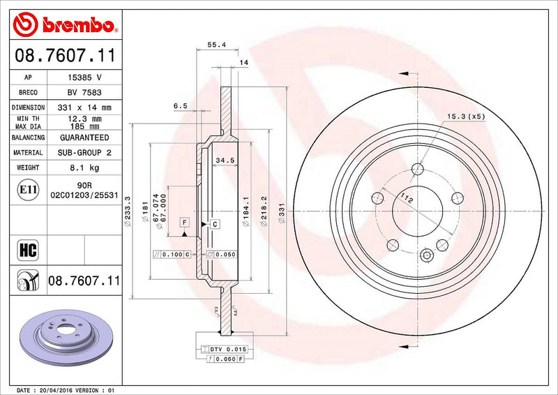Brembo Components Not Hazardous To Health Brake Rotor 08760711C02 - Disc
