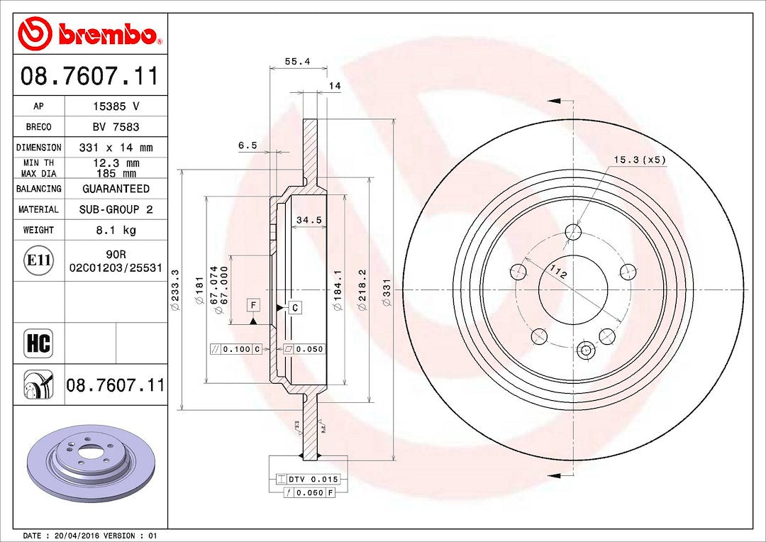Brembo Components Not Hazardous To Health Brake Rotor 08760711C02 - Disc