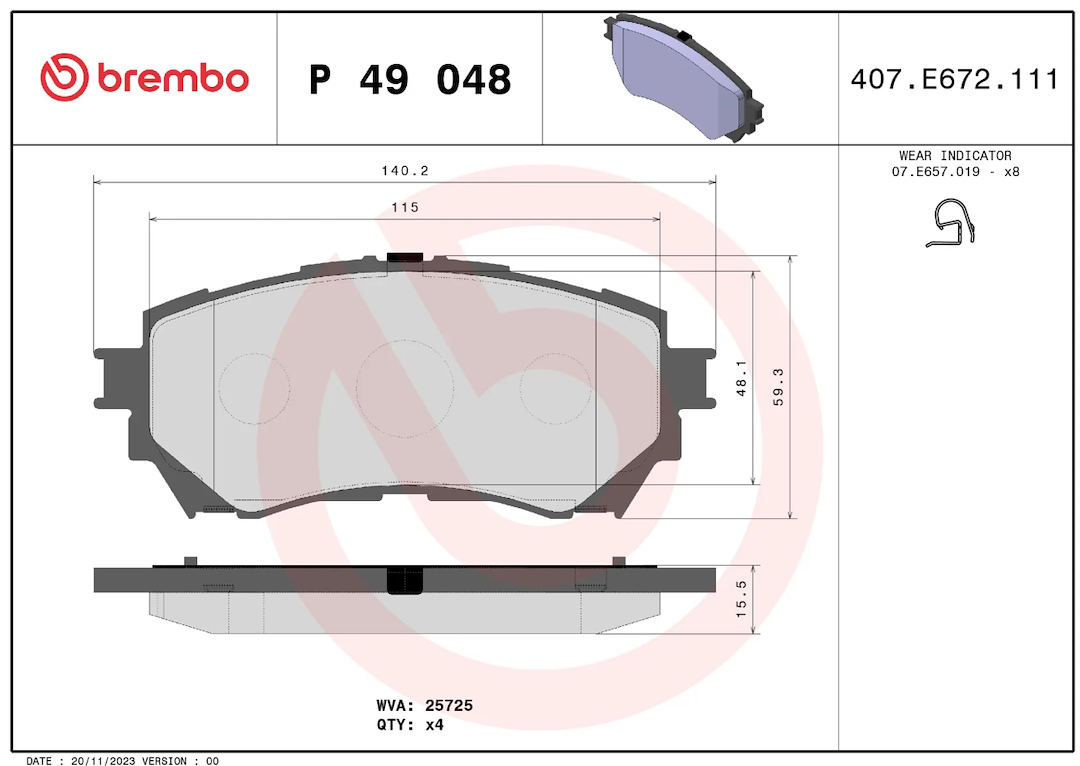 Brembo Premium Low-Met OE Equivalent Pad Brake Pad P49048