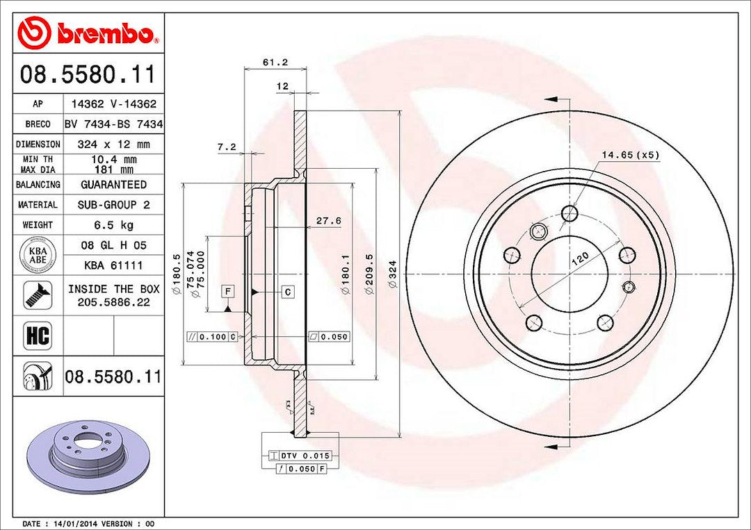 Brembo Components Not Hazardous To Health Brake Rotor 08558011C02 - Disc