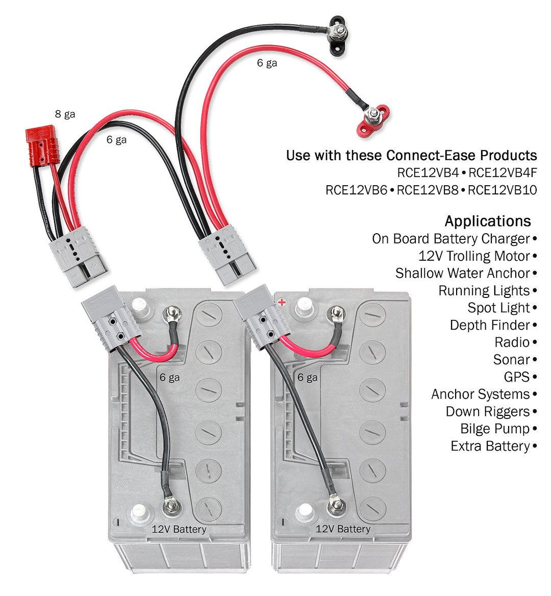 Connect Ease Corrosion Resistant Components Battery Connection Harness RCE12VBM6PK - Gauge Dual GA
