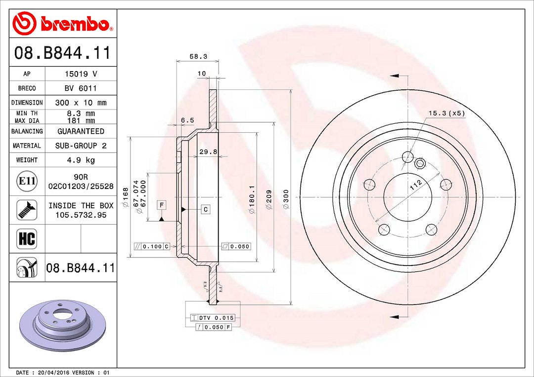 Brembo Components Not Hazardous To Health Brake Rotor 08B84411C02 - Disc