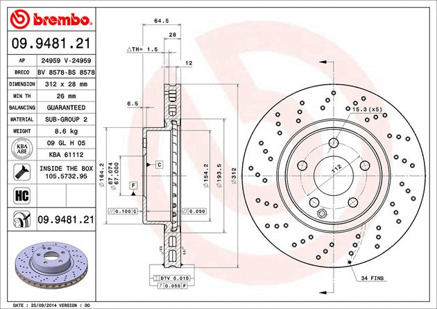 Brembo 09948121C02 Brake Rotor