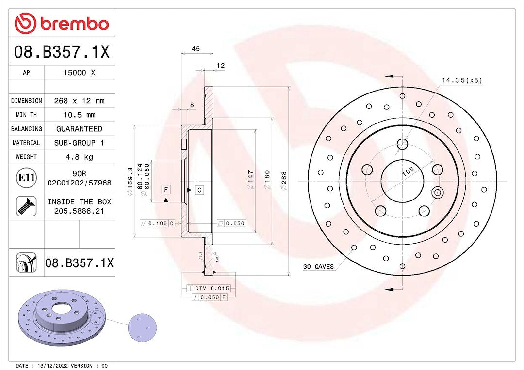 Brembo 08B3571XC02 Brake Rotor